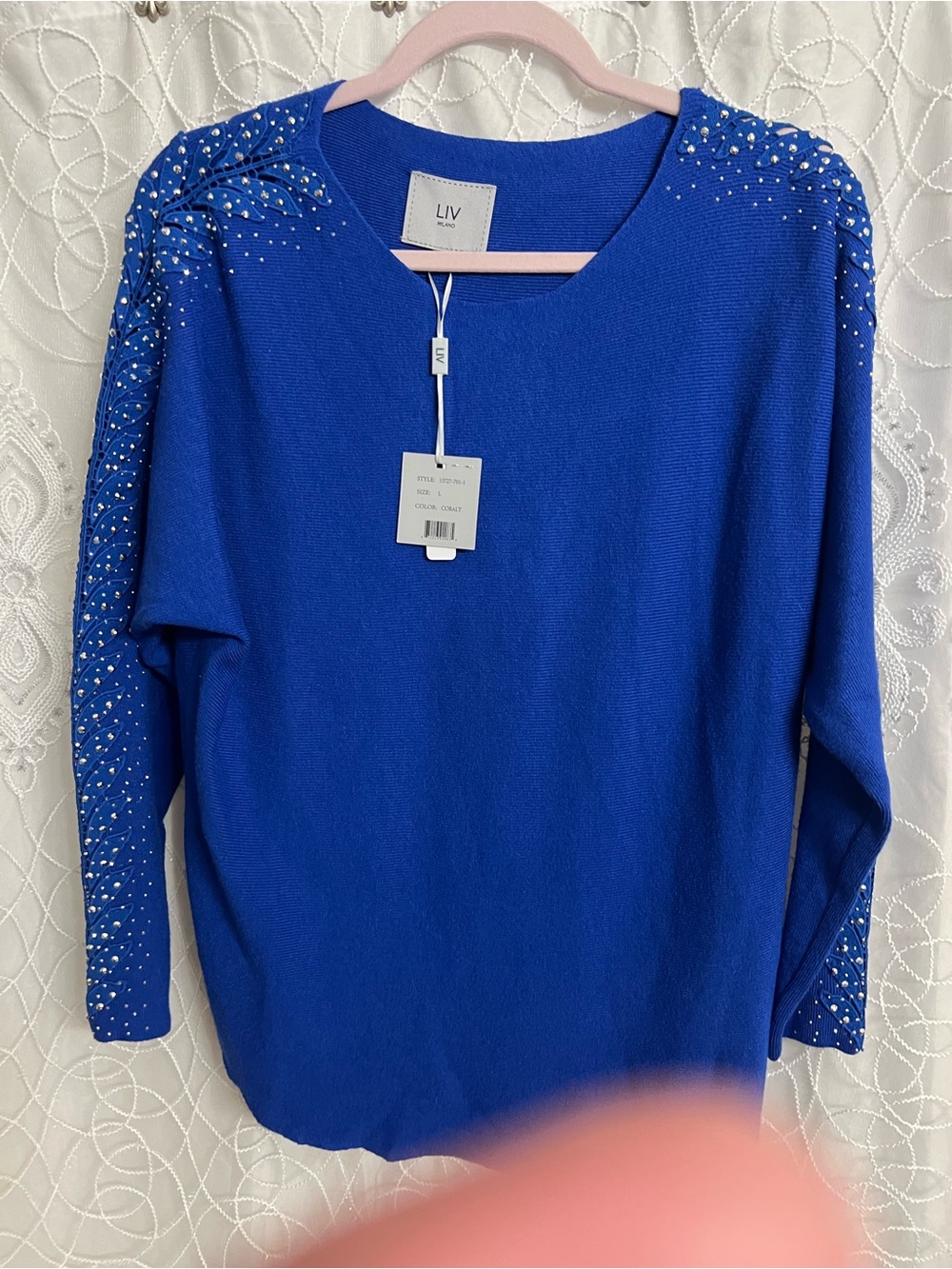 Milano Cobalt Blue Studded Crewneck Sweater